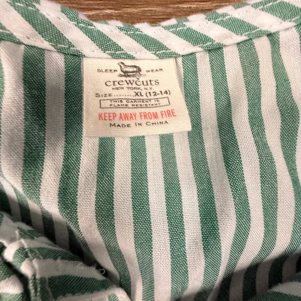 J. Crew Crewcuts Girls Long Sleeve Nightgown in Green Stripe XL 12/14 Polyester